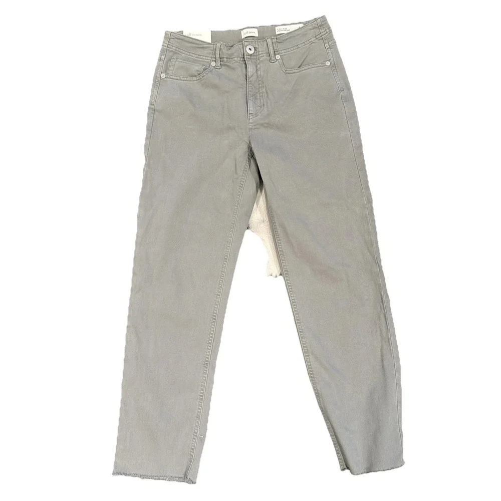 J Jill Denim High Rise Straight Leg Crop Light‎ Caraway Size 6 Tall Fringe hem